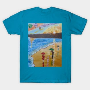 Sunset Stroll and Colourful Umbrellas T-Shirt